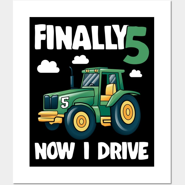 Kids Finally 5 5th Birthday Gift Boy Tractor Wall Art by Kuehni